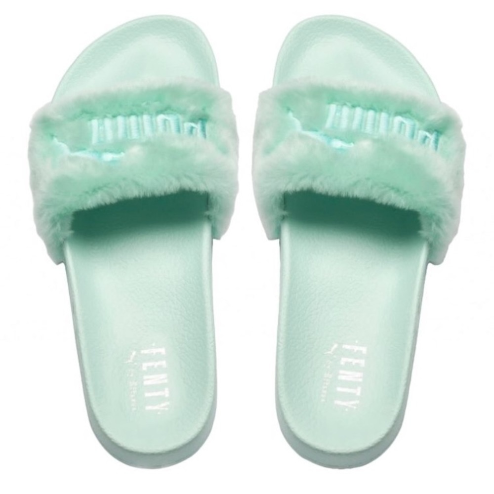 Mint green fenty puma slides
